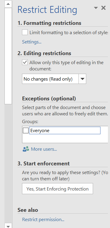word for mac restrict editing